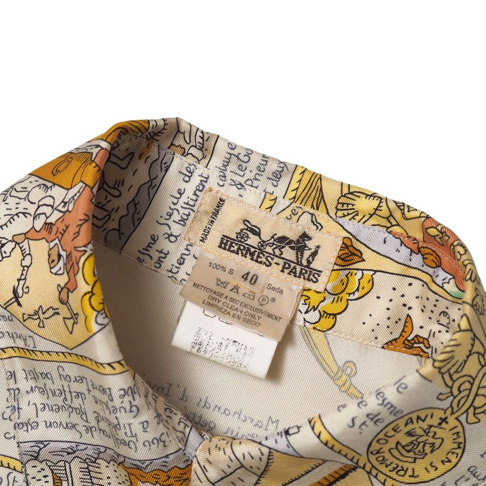 Hermes Vintage Mont Sainct Michel Blouse 40 Silk Twill Long Sleeve Scarf Cream Beige — view 5
