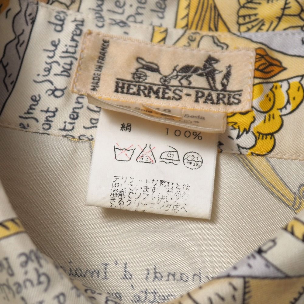 Hermes Vintage Mont Sainct Michel Blouse 40 Silk Twill Long Sleeve Scarf Cream Beige — view 6