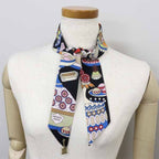 Hermes Twilly Charm la Patisserie Francaise Silk 02 Noir Black Blanc Blue — view 6