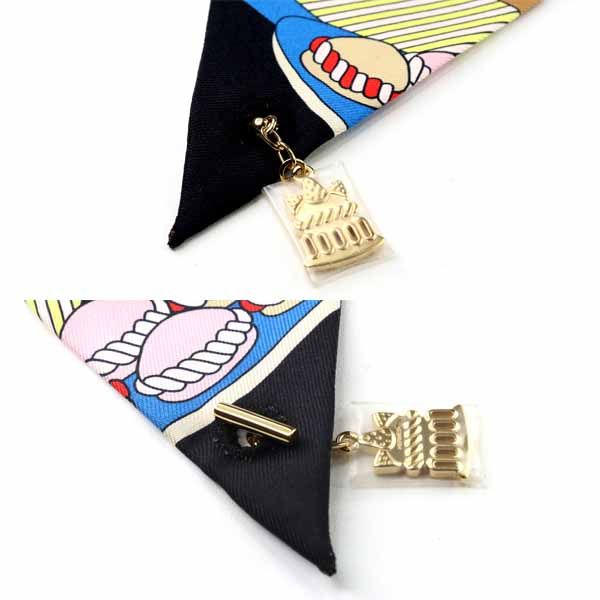 Hermes Twilly Charm la Patisserie Francaise Silk 02 Noir Black Blanc Blue — view 5