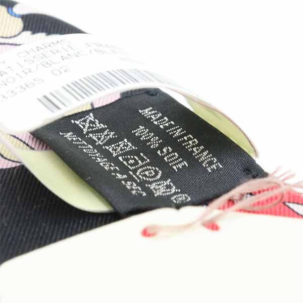 Hermes Twilly Charm la Patisserie Francaise Silk 02 Noir Black Blanc Blue — view 4