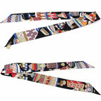 Hermes Twilly Charm la Patisserie Francaise Silk 02 Noir Black Blanc Blue — view 2