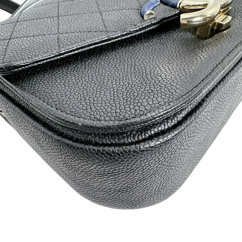 Chanel Caviar Leather Chain Shoulder Bag CC Logo Black — view 6