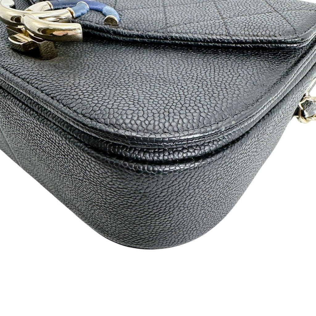 Chanel Caviar Leather Chain Shoulder Bag CC Logo Black — view 5
