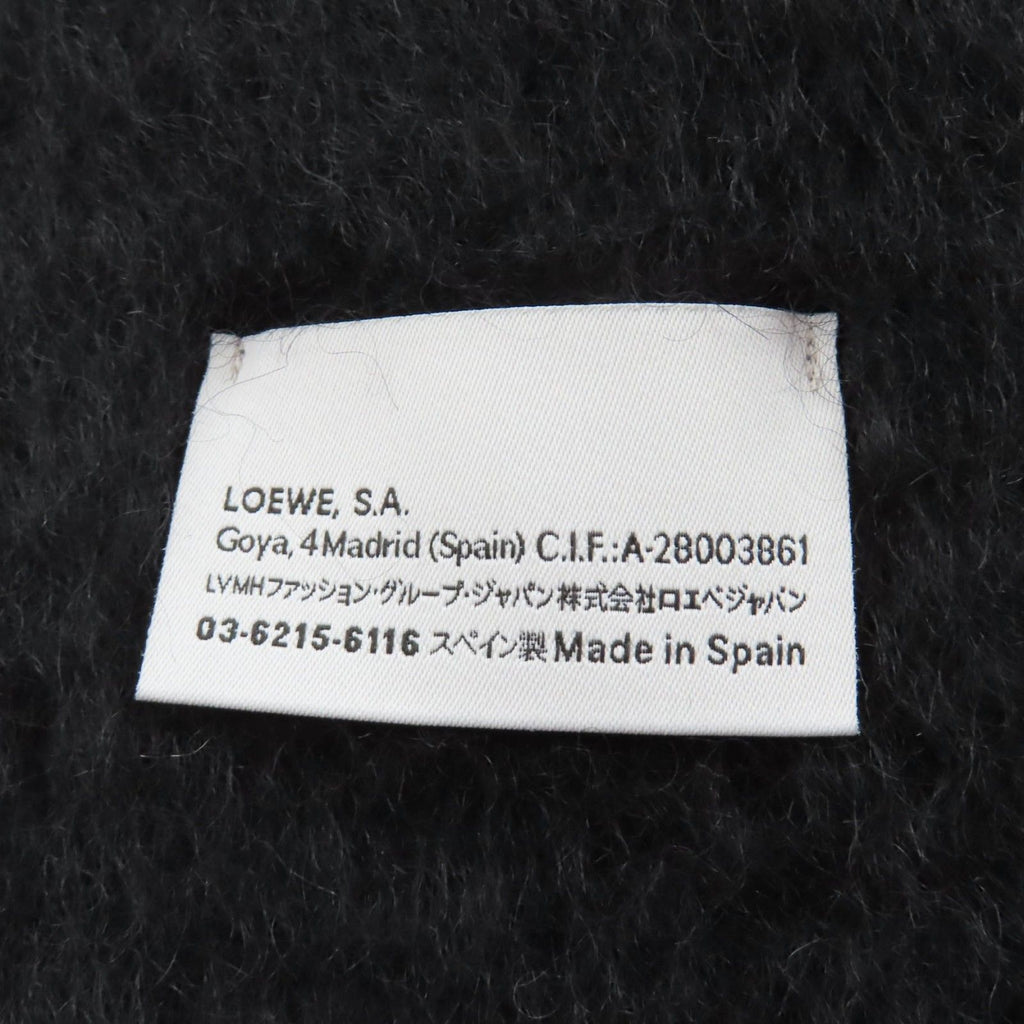 Loewe Mohair Wool Blend Leather Fringe Scarf with Anagram Patch — view 6