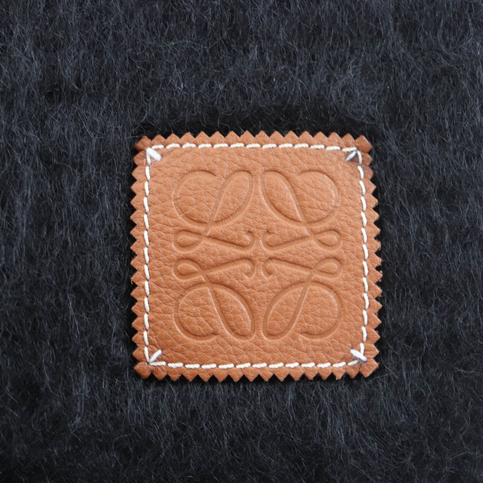 Loewe Mohair Wool Blend Leather Fringe Scarf with Anagram Patch — view 5
