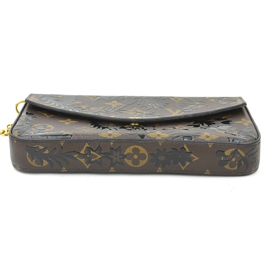 Louis Vuitton Chain Wallet Shoulder Bag Monogram Blossom Pochette Felicity Brown Black — view 4