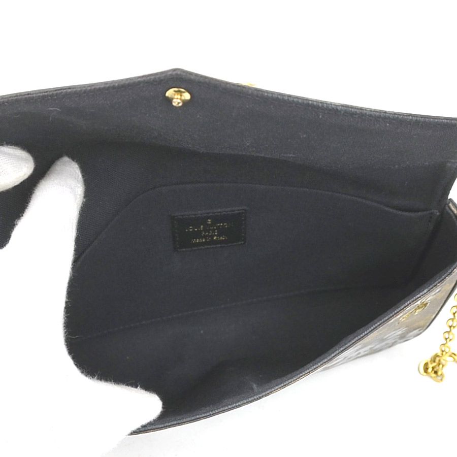 Louis Vuitton Chain Wallet Shoulder Bag Monogram Blossom Pochette Felicity Brown Black — view 5