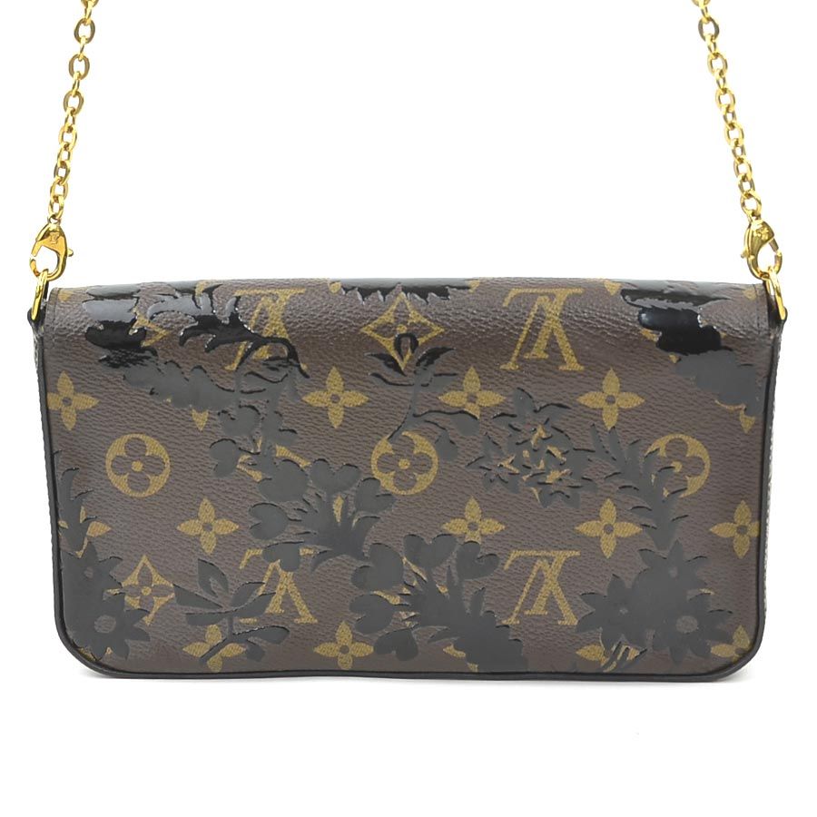 Louis Vuitton Chain Wallet Shoulder Bag Monogram Blossom Pochette Felicity Brown Black — view 3