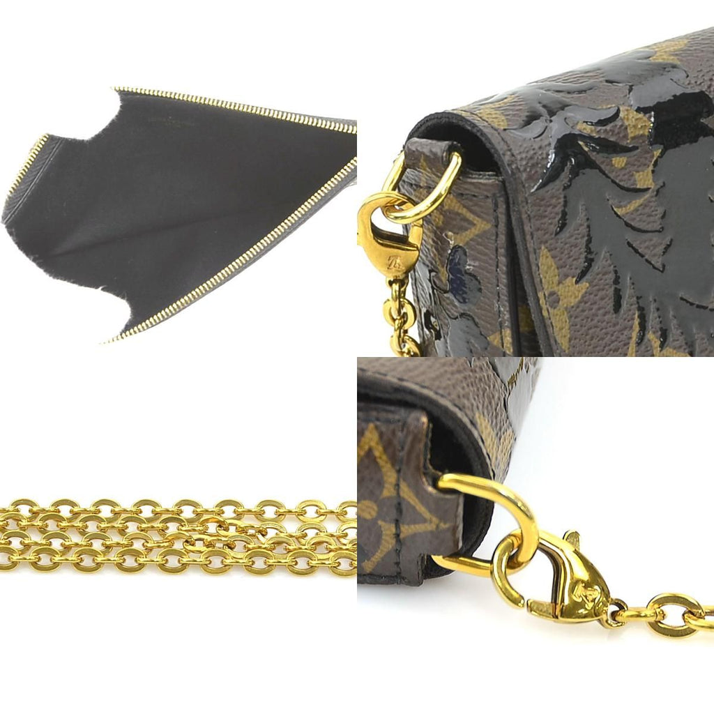 Louis Vuitton Chain Wallet Shoulder Bag Monogram Blossom Pochette Felicity Brown Black — view 8