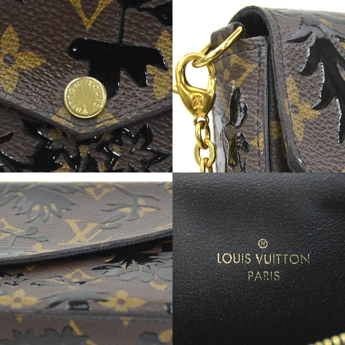 Louis Vuitton Chain Wallet Shoulder Bag Monogram Blossom Pochette Felicity Brown Black — view 9