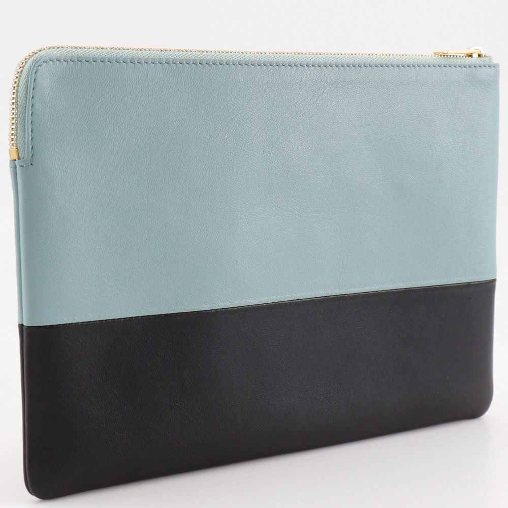 Celine Clutch Bicolor Calf Light Blue Black Pouch — view 3