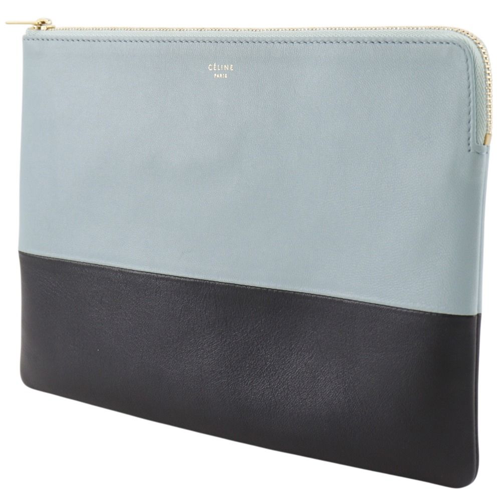 Celine Clutch Bicolor Calf Light Blue Black Pouch — view 2