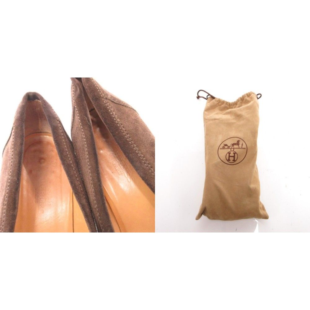 Hermes Chaine D'ancre Loafer Moccasin Shoes Suede 38.5 Brown — view 8