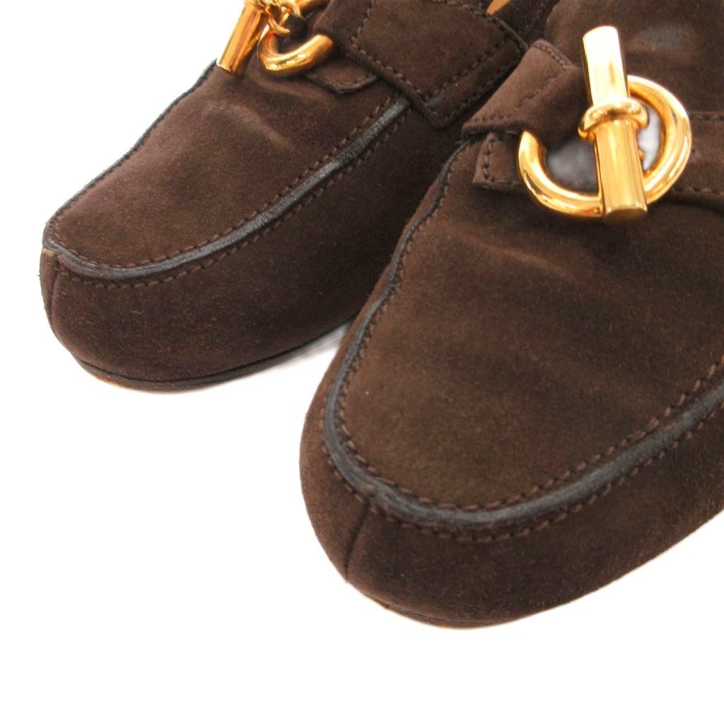 Hermes Chaine D'ancre Loafer Moccasin Shoes Suede 38.5 Brown — view 3