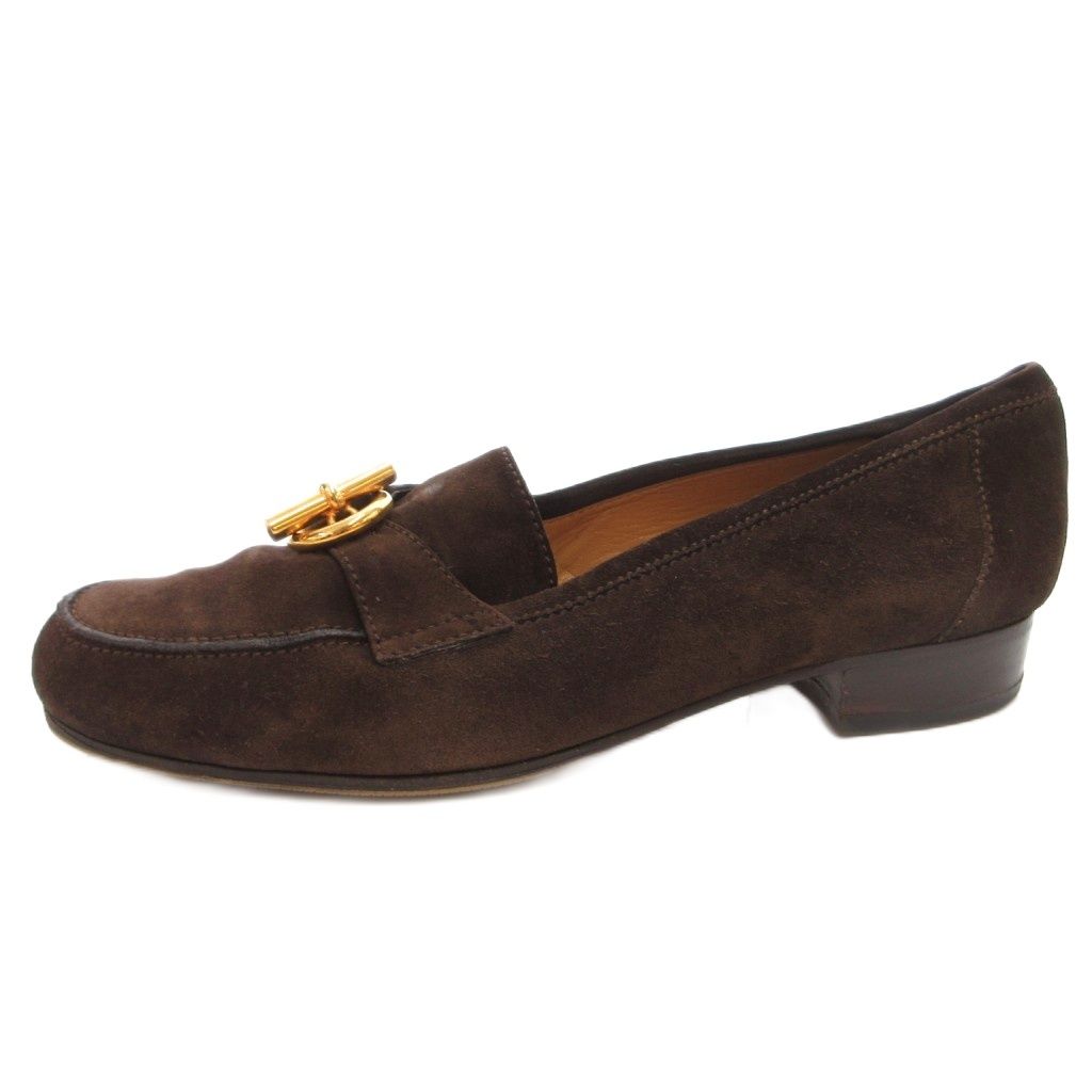 Hermes Chaine D'ancre Loafer Moccasin Shoes Suede 38.5 Brown — view 2