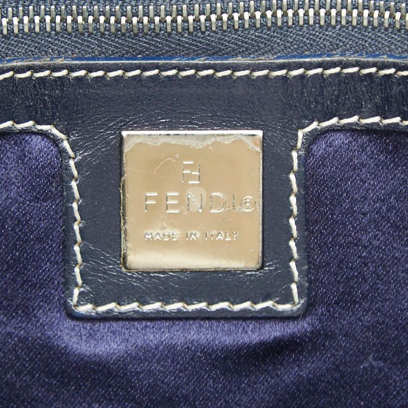 Fendi Zucchino Tote Shoulder Bag Navy Gray Canvas Leather — view 7