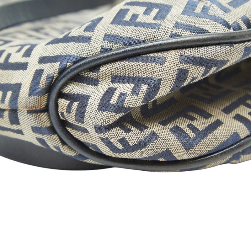 Fendi Zucchino Tote Shoulder Bag Navy Gray Canvas Leather — view 4