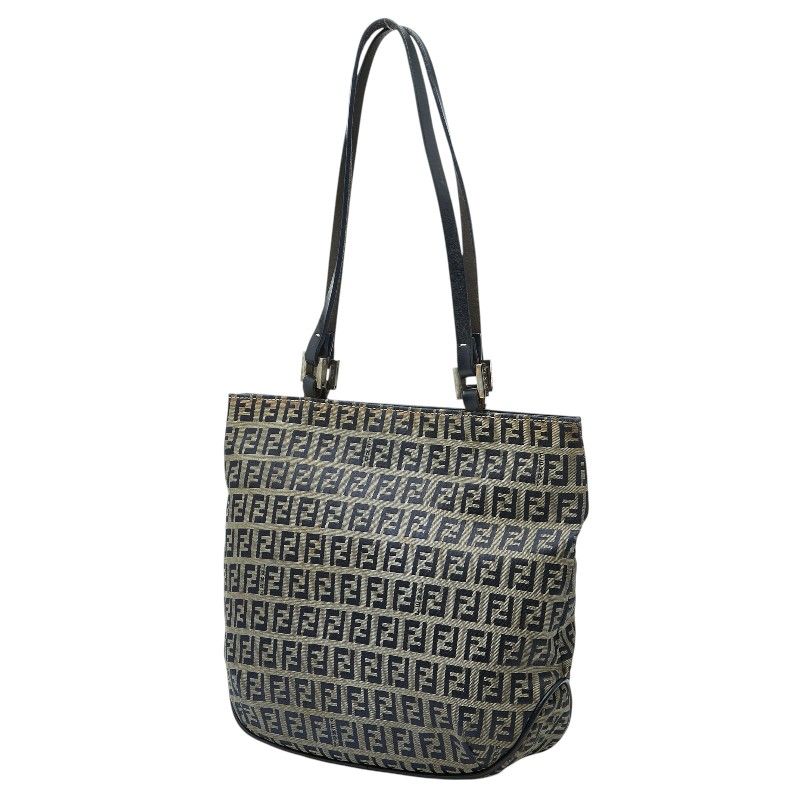 Fendi Zucchino Tote Shoulder Bag Navy Gray Canvas Leather — view 2