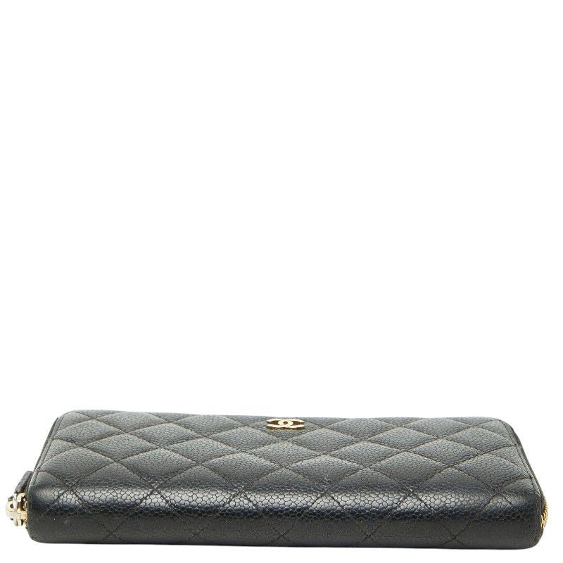 Chanel CC Logo Quilted Zip Around Wallet Black Caviar Leather — view 3
