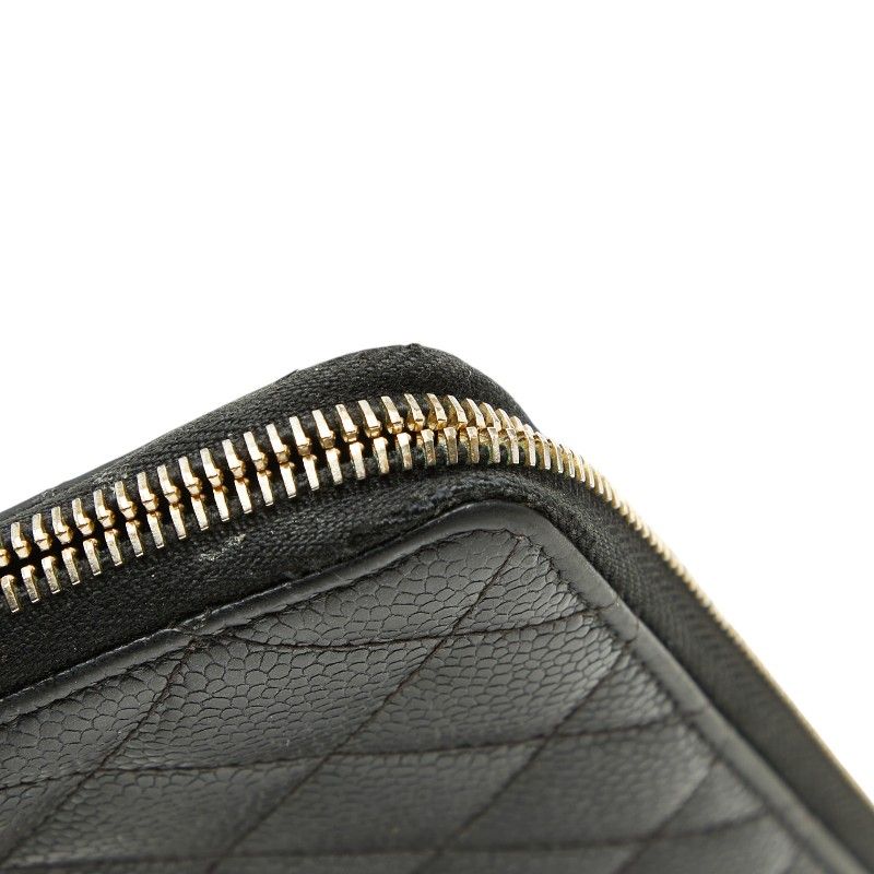 Chanel CC Logo Quilted Zip Around Wallet Black Caviar Leather — view 8
