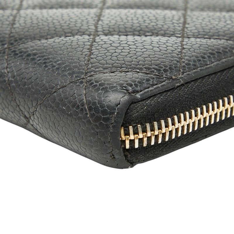 Chanel CC Logo Quilted Zip Around Wallet Black Caviar Leather — view 7