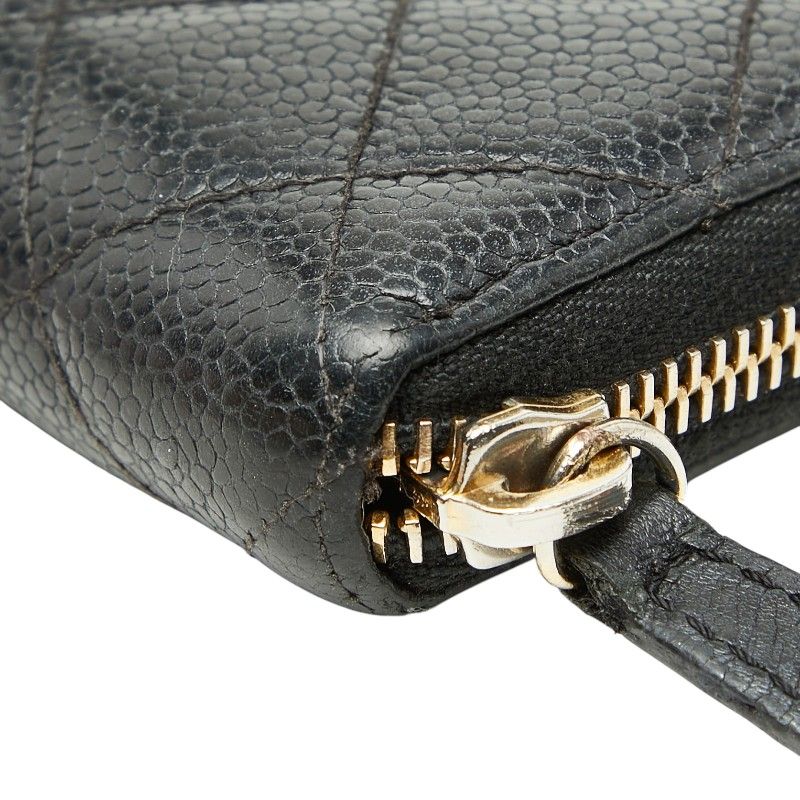 Chanel CC Logo Quilted Zip Around Wallet Black Caviar Leather — view 6