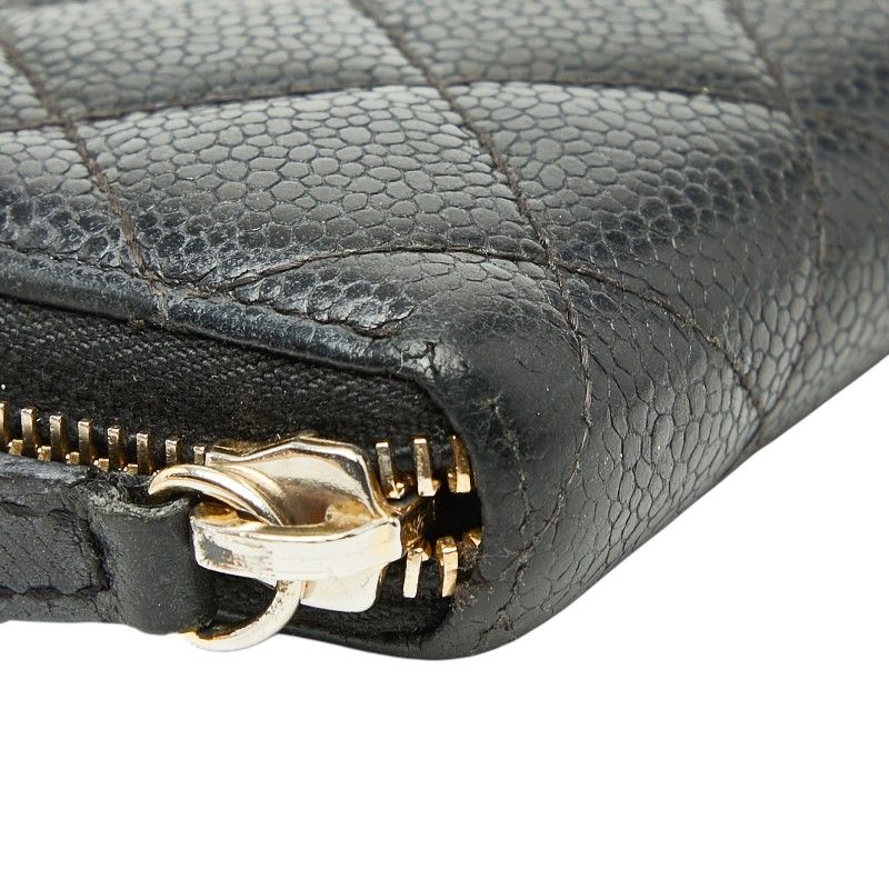 Chanel CC Logo Quilted Zip Around Wallet Black Caviar Leather — view 4