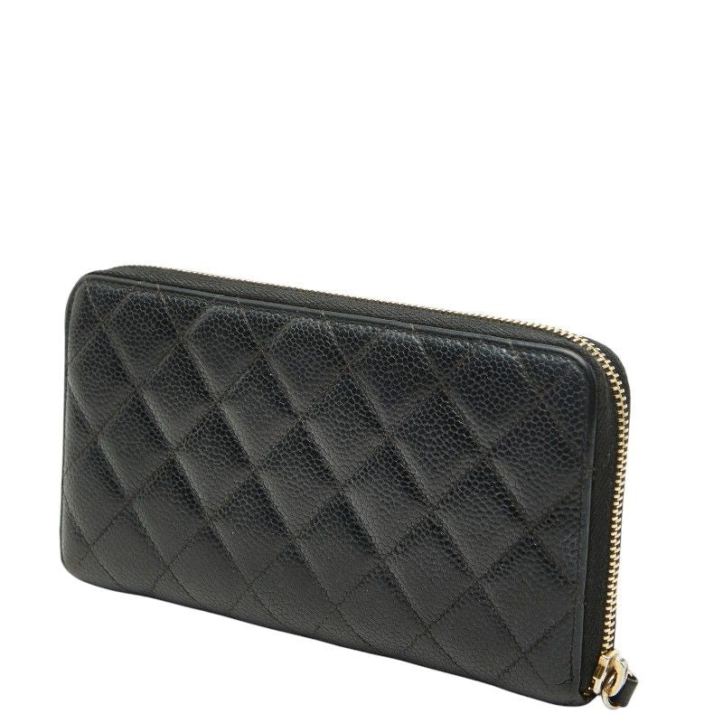 Chanel CC Logo Quilted Zip Around Wallet Black Caviar Leather — view 2