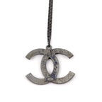 Chanel CC Logo Rhinestone Necklace Silver Plated — view 2