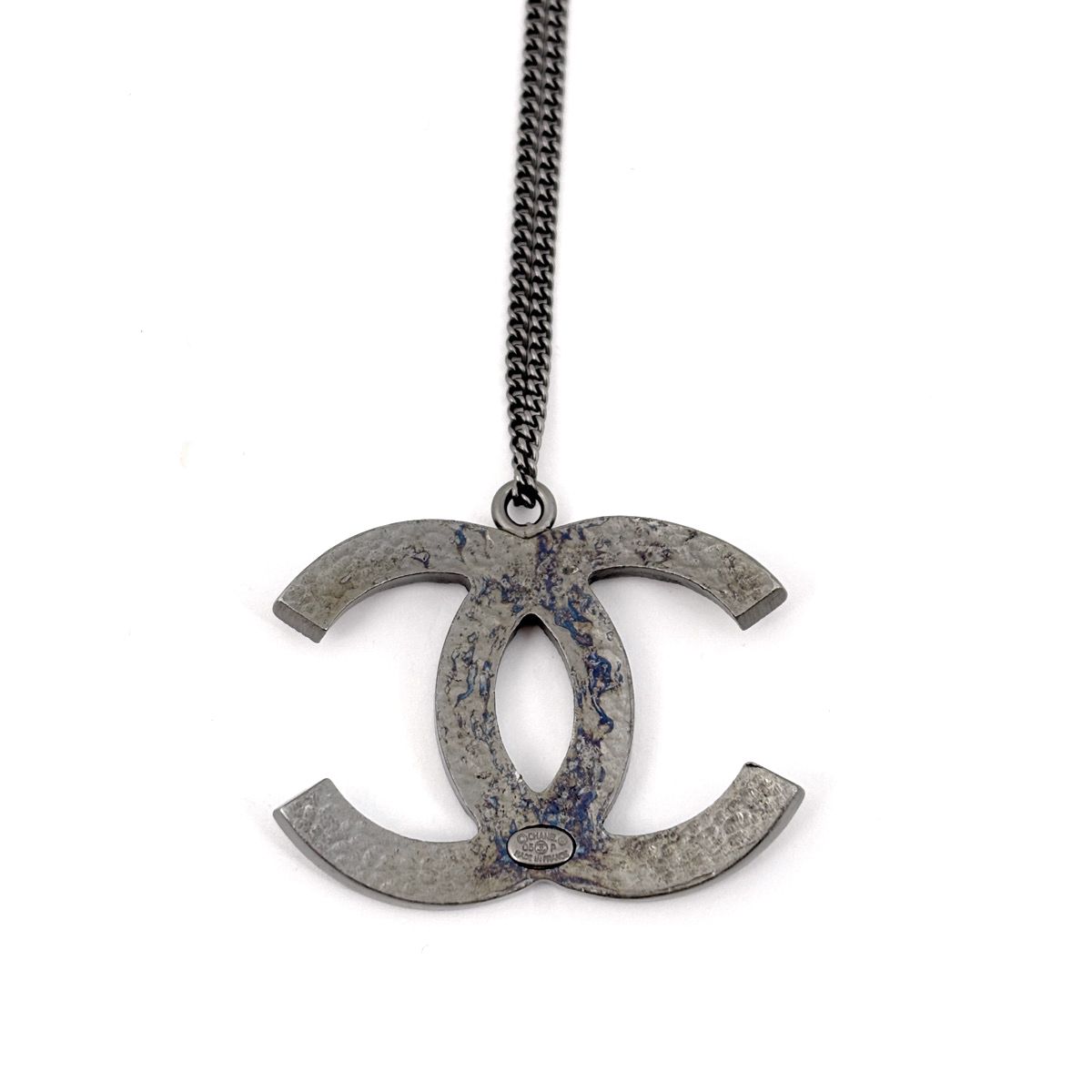 Chanel CC Logo Rhinestone Necklace Silver Plated — view 2