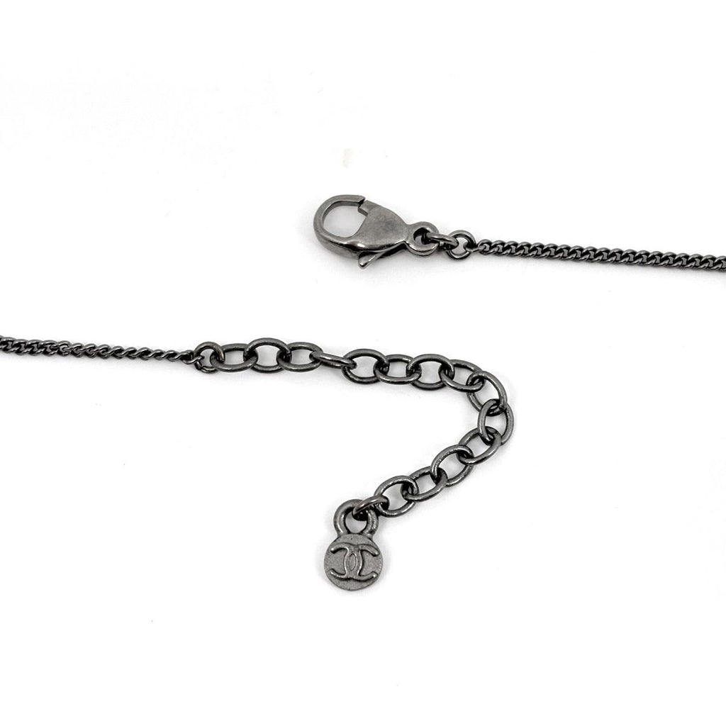 Chanel CC Logo Rhinestone Necklace Silver Plated — view 3