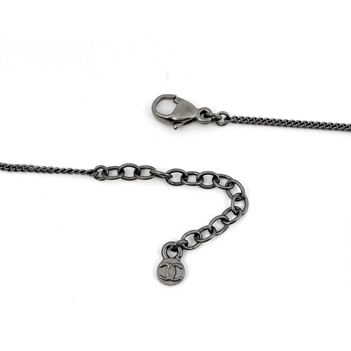 Chanel CC Logo Rhinestone Necklace Silver Plated — view 3