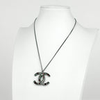 Chanel CC Logo Rhinestone Necklace Silver Plated — view 5
