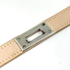 Hermes Kelly Choker Necklace Leather Metal Beige Silver — view 6