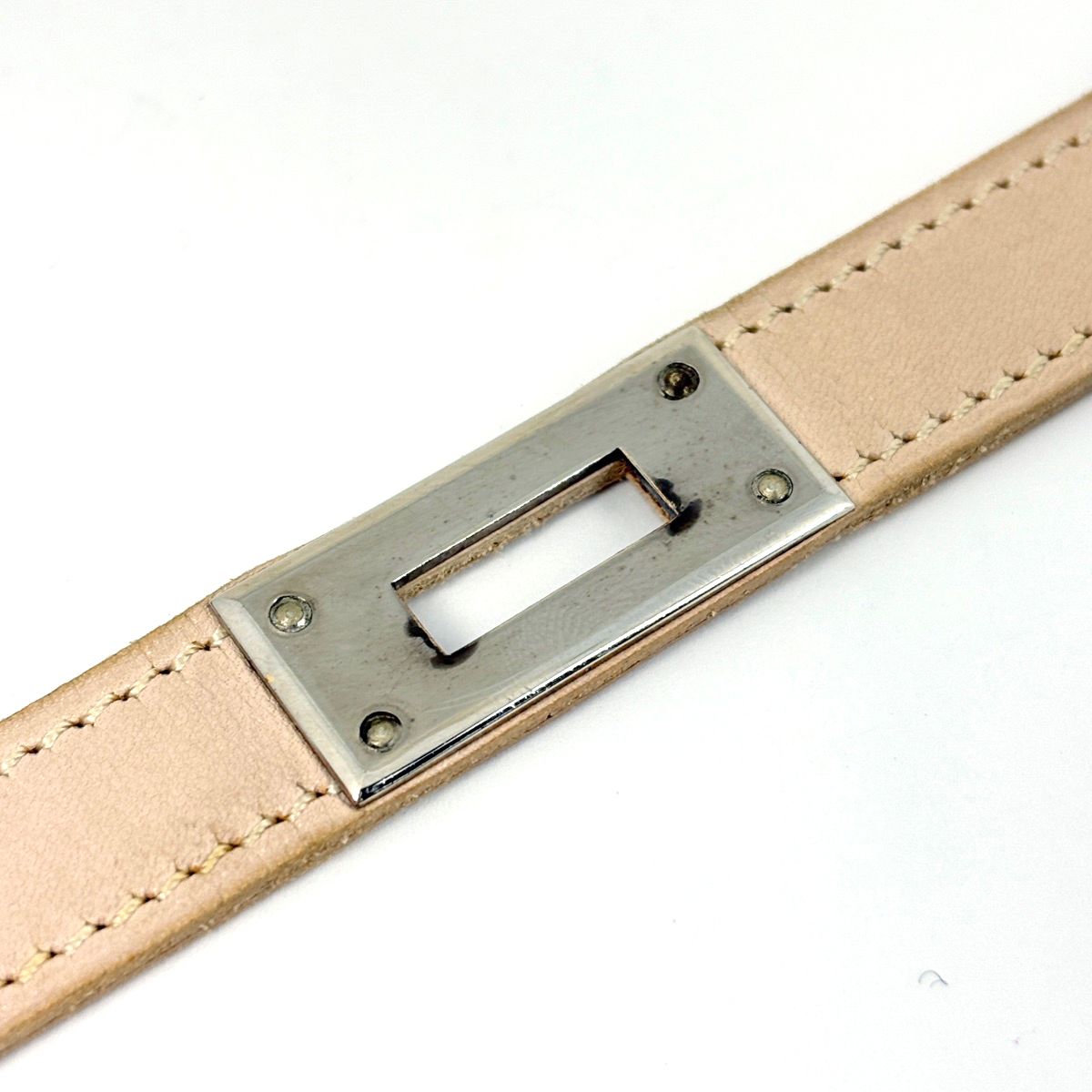 Hermes Kelly Choker Necklace Leather Metal Beige Silver — view 6
