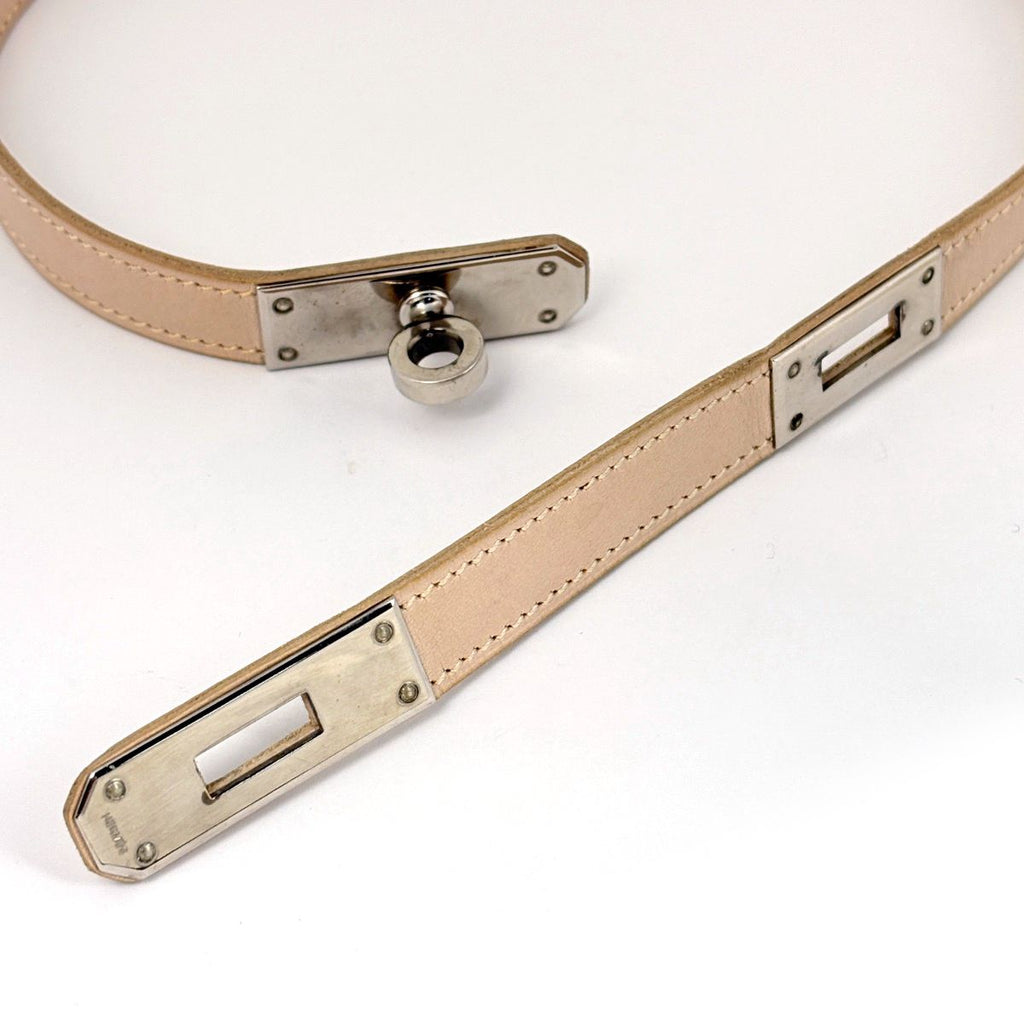 Hermes Kelly Choker Necklace Leather Metal Beige Silver — view 4