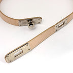 Hermes Kelly Choker Necklace Leather Metal Beige Silver — view 4
