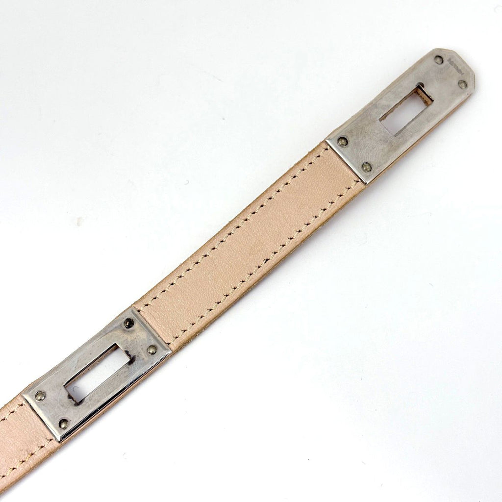 Hermes Kelly Choker Necklace Leather Metal Beige Silver — view 3