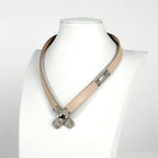 Hermes Kelly Choker Necklace Leather Metal Beige Silver — view 7