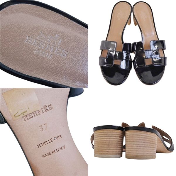 Hermes Sandals Oasis Logo Enamel Leather Heels — view 9