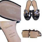 Hermes Sandals Oasis Logo Enamel Leather Heels — view 9