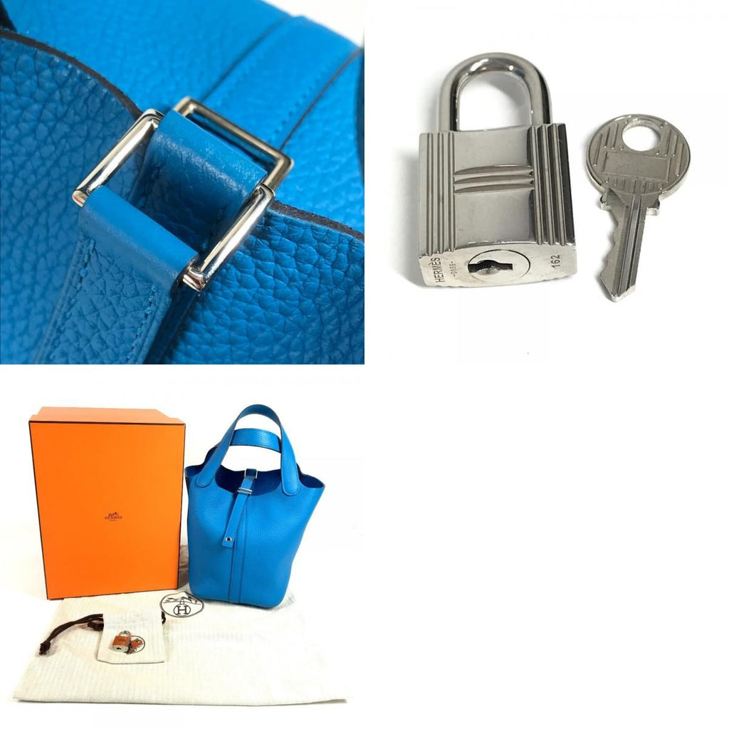 Hermes Handbag Picotin Lock PM Taurillon Clemence Blue Free Doub — view 9