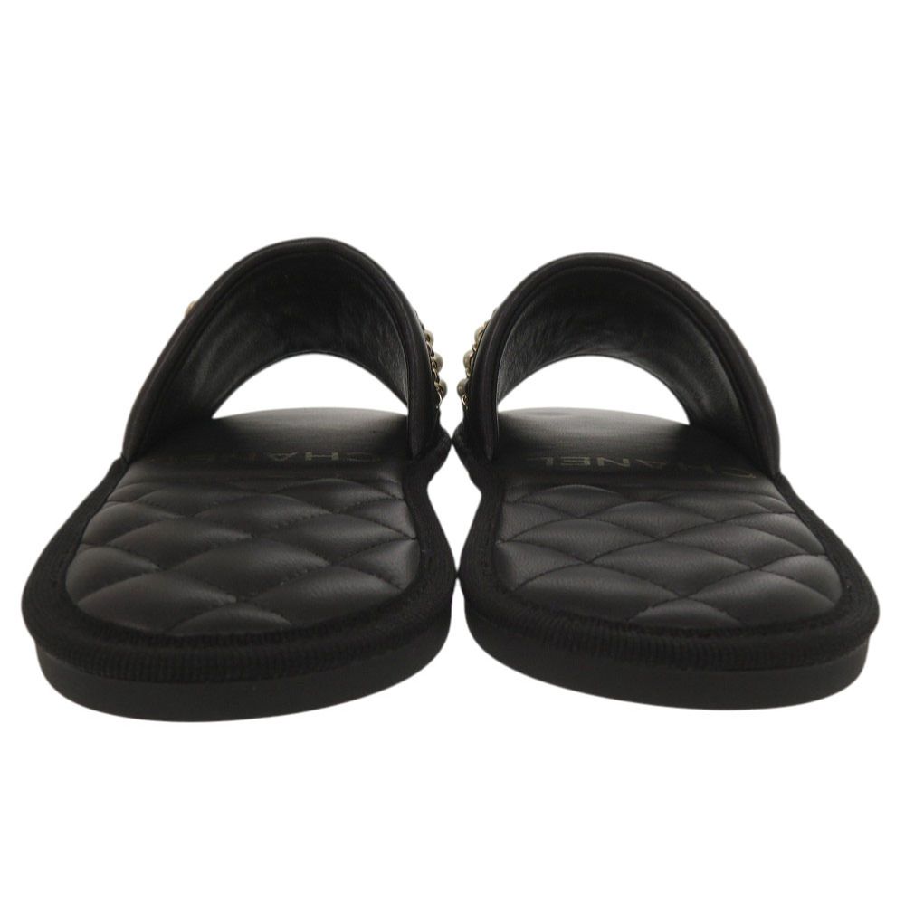 Chanel CC Logo Flat Sandals with Chain XS Gold Leather — view 4