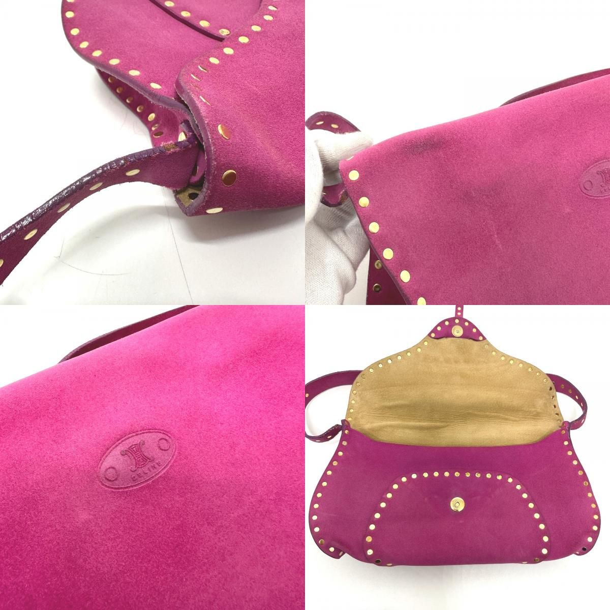 Celine Shoulder Bag Studded Suede Pink — view 8
