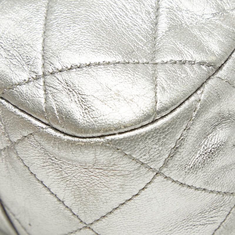 Chanel CC Logo Quilted Chain Shoulder Bag Silver Lambskin — view 6