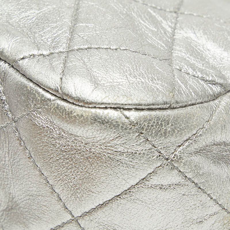 Chanel CC Logo Quilted Chain Shoulder Bag Silver Lambskin — view 4