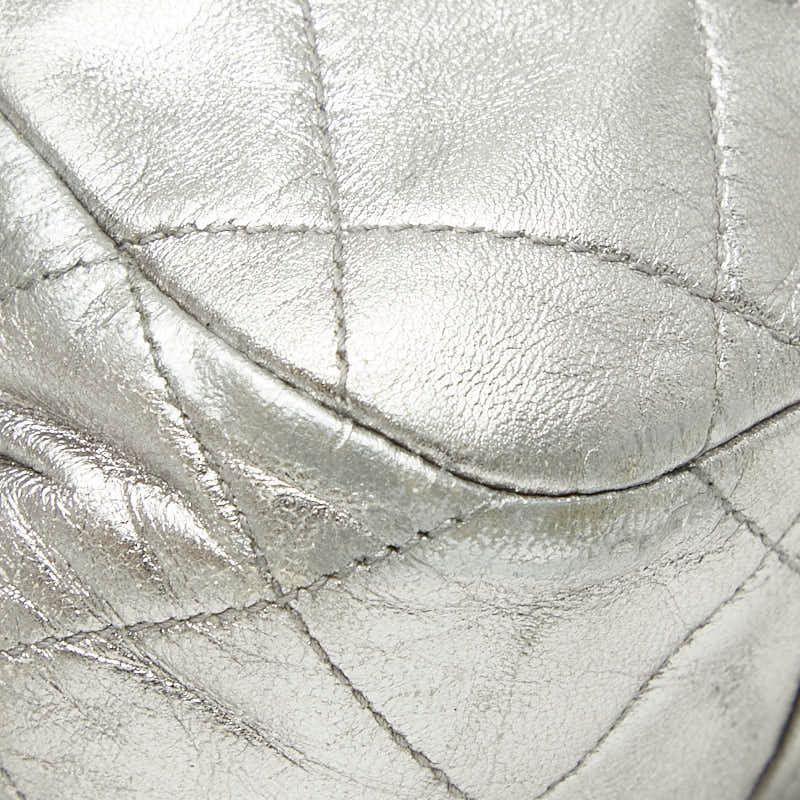 Chanel CC Logo Quilted Chain Shoulder Bag Silver Lambskin — view 7