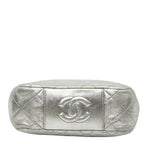 Chanel CC Logo Quilted Chain Shoulder Bag Silver Lambskin — view 3