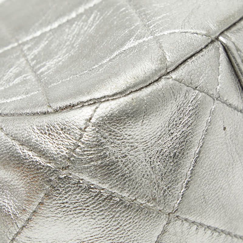 Chanel CC Logo Quilted Chain Shoulder Bag Silver Lambskin — view 5